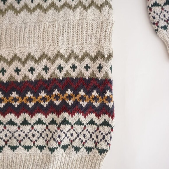 Vintage Robert Stock Cotton Fair Isle Sweater Cream Cabincore Old Money XL - Picture 5 of 10